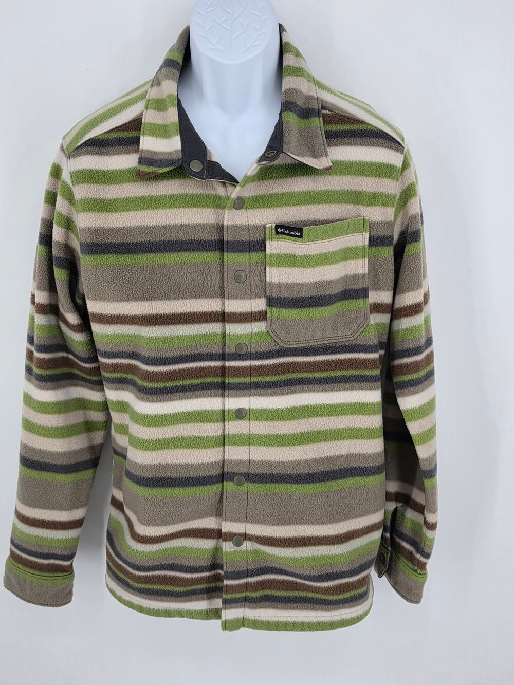 Columbia Fleece Shirt Medium M Striped Snap Up Utility Jacket Gorpcore